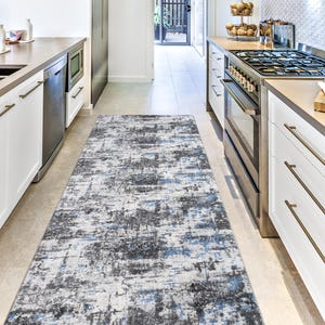 Machine Washable, Non Slip PVC Backing, Abstract Pattern, Blue &  Anthracite Runner Rug Mat for Entry Hallway Kitchen, 31 INCH X 6 FEET
