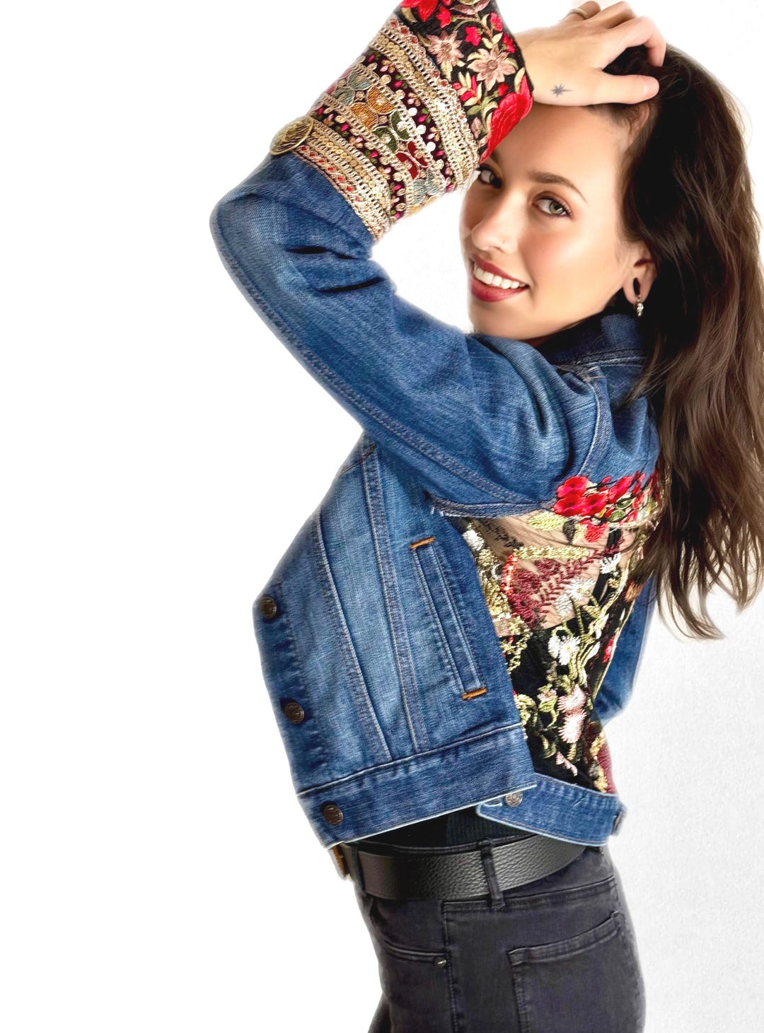 Boho Autumn Orang Floral Embroidery Sleeveless Outerwear Jacket