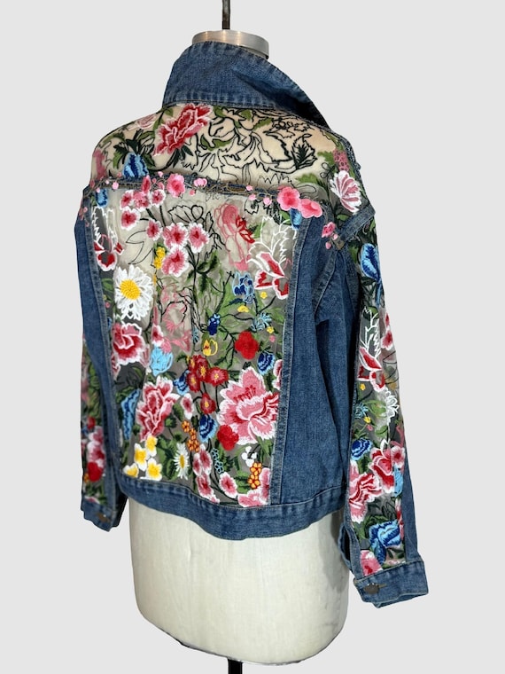 My Favorite Oversized Floral Lace Denim jacket, gift for her, Boho floral jacket