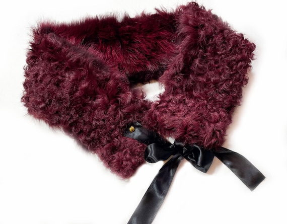 Wine Shearling and fox scarf