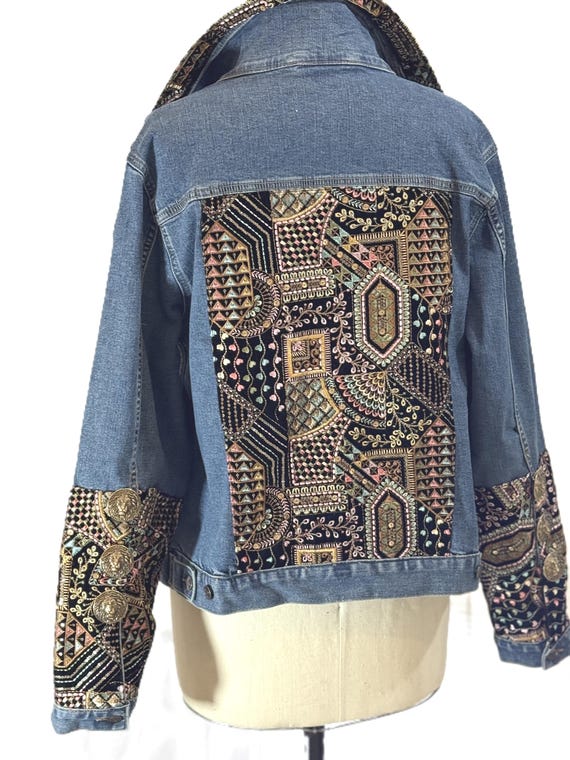 Up cycled  Oversized Denim Jacket with patchwork motif