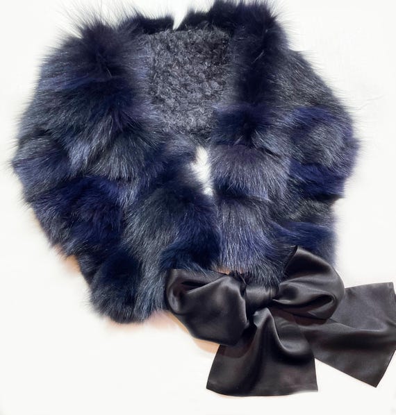 Navy Blue fox collar with silk tie