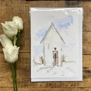 Handgeschilderde aquarelkaart, origineel, kunst, losse stijl, blanco kaart, bedankt, wenskaart, nieuw huis, schattig huis