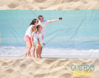 Custom Beach Towel Personalized Photo Gift Family Christmas Gift Cute Gift For Vacation Trip Gift