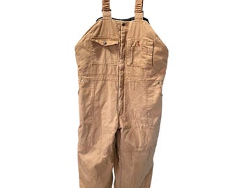 Vintage Craftsman Insulated Bibs XXL Brown Overalls Workwear Duck Canvas Quilted Hunting Construction