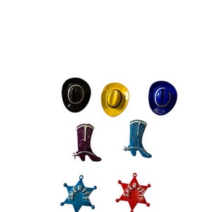 Vintage Enamel Western Pins Set: Cowboy Boot, Hat, Sheriff Charms