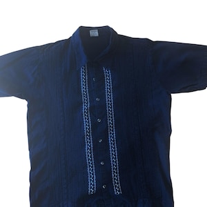 Vtg Adis Mens Black Guayabera Shirt 50s Rockabilly Western XL Button Short Sleeve Embroidered H6