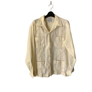 Vintage 50s Florida Style Resort Shirt - Pastel Yellow Cotton Long Sleeve
