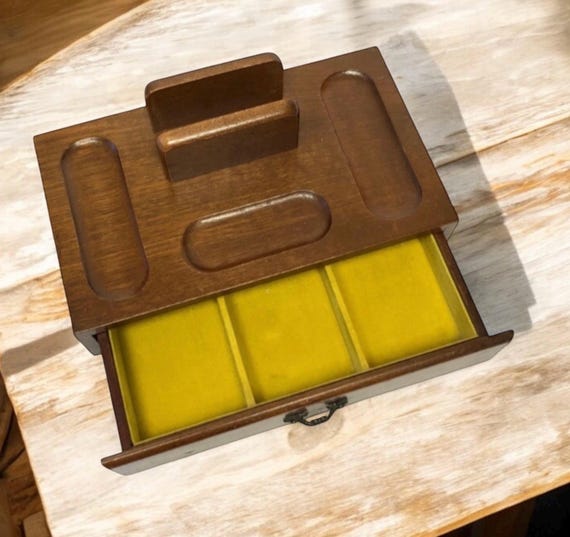 Mens Wood Jewelry Box Valet Tray Cufflink Storage