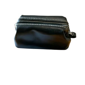 Vintage Swank Dopp Kit Shave Toiletry Bag Black Leather Travel Gift Pouch