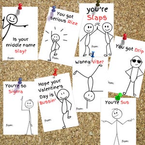 Cartes de Saint-Valentin argot drôle pour enfants, Saint-Valentin imprimable pour la salle de classe, bricolage numérique, cadeau bonhomme allumette pour garçons de l'école adolescente
