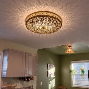 Moroccan Brass Ceiling Light, Handmade Vintage Flush Mount Wall Sconce