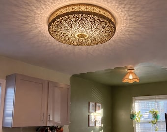 Marokkaanse messing plafondlamp, handgemaakte vintage inbouw wandkandelaar