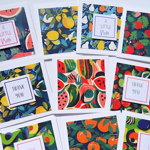 Cartes-cadeaux Agrumes, 10 petites cartes carrées, mini-cartes 2,5 x 2,5 cm, encarts pour cartes-cadeaux, décorations de sac cadeau