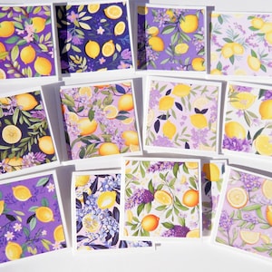 Mini Tropical Citrus Cards, 12 Cards, Small Gift Card Enclosures, Note Cards, 2 inch x 2 inch, Floral Gift Card Enclosures