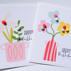 Carte d'anniversaire fleur, carte d'anniversaire de maman, anniversaire de meilleure amie, carte d'anniversaire pour elle, carte fleurs et vase, carte plante en pot, bc10