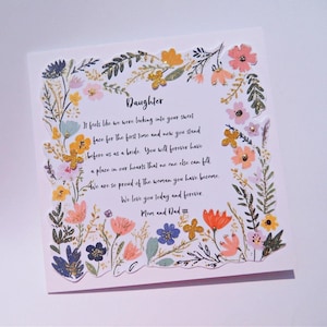 Wedding Day Card for Daughter, To our daughter on her wedding day card, Wedding Day keepsake from parents, wdp9