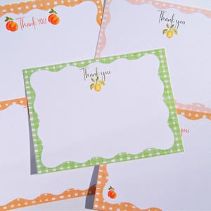 Papeterie imprimable à rayures avec agrumes, 8 cartes postales assorties, baby shower, notes de remerciement pour la douche nuptiale, cartes de correspondance agrumes citron pêche