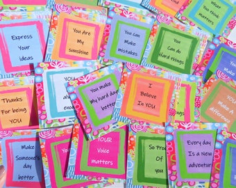 Colorful Mini Encouragement Cards, 24 Affirmation Cards, Compliment Cards, Inspirational Cards, Lunch Note Cards, Birthday loot bags