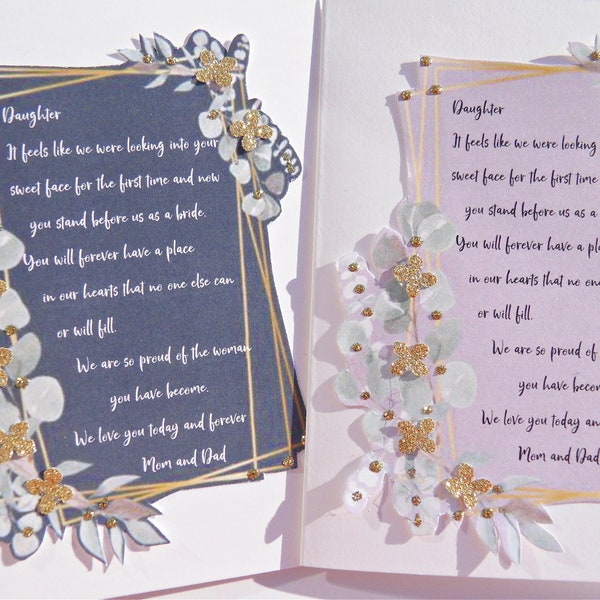 Wedding Day card for daughter, To our daughter on your wedding day card, Wedding Day Card from Parents. Wedding Day Keepsake, wdp