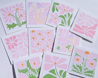 Mini Floral Cards | Retro Flower Notecards, Pocket Size Greeting (10 Cards)