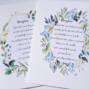 Carte de mariage pour fille, À ma fille le jour de votre mariage, cadeau souvenir de mariage pour fille, wcd1