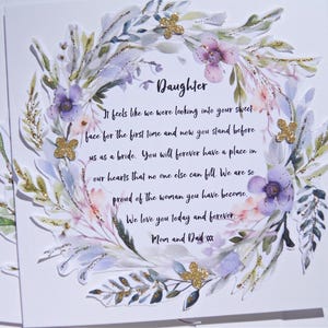 Carte de mariage pour fille, à notre fille le jour de son mariage, souvenir du jour du mariage des parents, mdw6