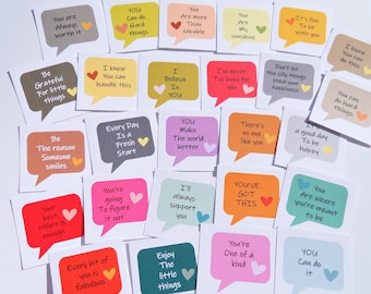 Words of Encouragement Cards, 75 Positivity Affirmation Cards, Compliment Cards, back to school cards, Lunch Note Cards, Kindness Cards