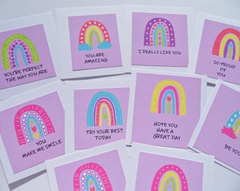 Small Rainbow Encouragement Cards, 10 Daily Affirmation, Motivational cards, Positivity Cards, Lunch Note Cards, Inspirational Quotes,