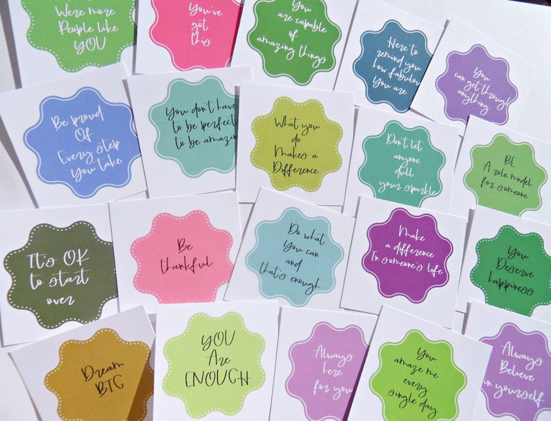 Small Positivity Cards, 40 Affirmation Cards, Encouragement Cards, Mindfulness Cards, Birthday loot bags, Lunch Note Cards, image 4