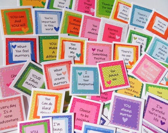 Printable Mini Positivity Cards, 45 Small Encouragement Cards, Digital Download, Birthday loot bags, Lunch Note Cards, Positivity Cards