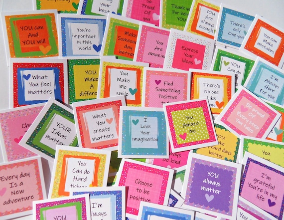 Fun Colorful Encouragement Cards, 45 Confidence Cards, Compliment Cards, Inspirational Cards, Kindness Cards