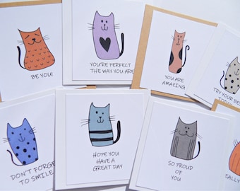 Kids Positivity Cards, Cat Cards. 8 Lunchbox Notes. Small Encouragement Cards. Anxiety Support Cards. Encouragement Cards. Valentines Cards