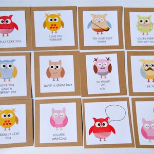 Cartes de positivité pour enfants, 12 cartes d'encouragement, cartes de soutien à l'anxiété, cartes de camp d'été, cartes de correspondance de déjeuner mignons, cartes de hibou. VENTE