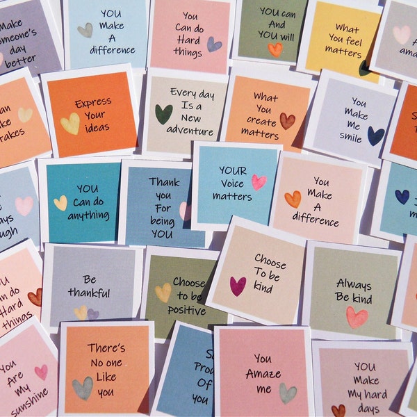 Mini cartes de positivité imprimables, 30 petites cartes d'encouragement, téléchargement numérique, sacs à surprises d'anniversaire, cartes de correspondance pour le déjeuner, cartes de positivité