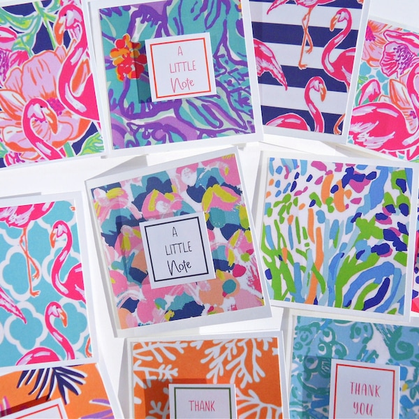 Mini Tropical Cards, 10 Cards, Small Gift Card Enclosures, Flamingo Note Cards, 2.5 x 2.5, Nautical cards, Preppy Notecards