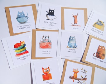 Kids Positivity Cards, 10 Small Encouragement Cards. Cute Cat Cards, Encouragement Cards. Proud of You. Kids Positivity cards