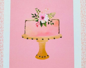 Birthday Cake Card, Happy Birthday Card, Birthday Cake Card, Pretty Birthday Card for Her,  Wedding Cake Card, Bride and Groom,  pcc1