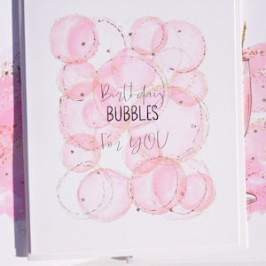 Champagne Bubbles Birthday Card, BFF Birthday Card, Best Friend Birthday, Daughter Birthday Card, Pink Gold Glitter, Bubbles, bbc1