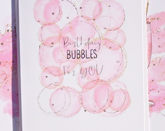 Champagne Bubbles Birthday Card, BFF Birthday Card, Best Friend Birthday, Daughter Birthday Card, Pink Gold Glitter, Bubbles, bbc1