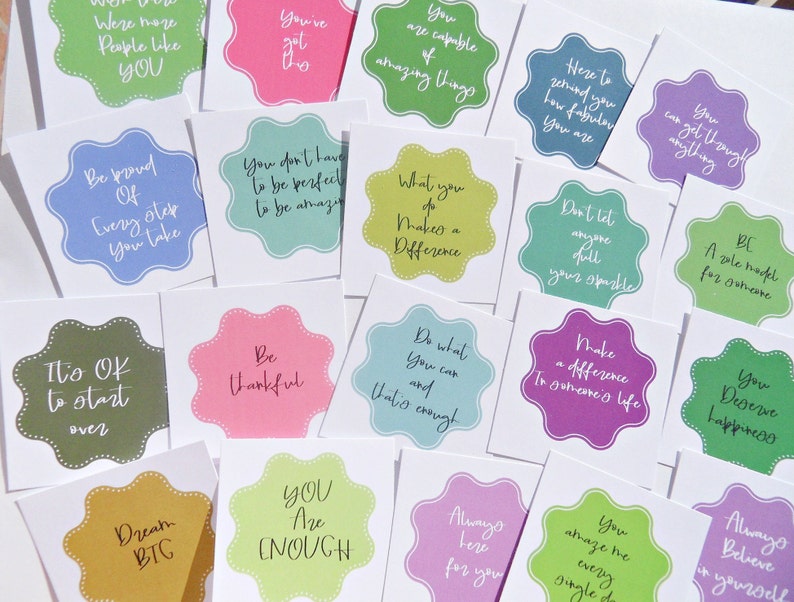 Small Positivity Cards, 40 Affirmation Cards, Encouragement Cards, Mindfulness Cards, Birthday loot bags, Lunch Note Cards, image 3
