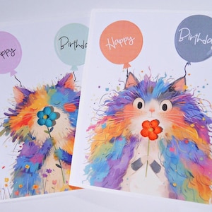 Cartes d'anniversaire drôles d'enfants, cartes d'anniversaire de chat, cartes de chat fantaisistes mignonnes, cartes d'anniversaire de ballon, carte de joyeux anniversaire, 100