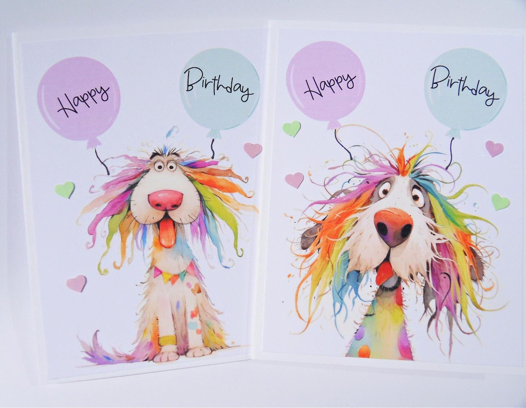 Fun Colorful Dog Lover Birthday Card - Silly Dog Birthday Card - Puppy ...
