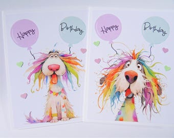 Fun Colorful Dog Lover Birthday Card - Silly Dog Birthday Card - Puppy Birthday Card