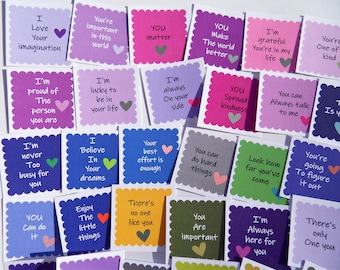 Mini-cartes d'encouragement imprimables, 30 cartes d'affirmation de soi, cartes de compliments, cartes de correspondance pour le déjeuner, cartes de gentillesse,