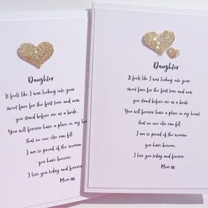 Carte de mariage pour fille, À ma fille le jour de votre mariage, carte souvenir du jour du mariage pour fille le jour du mariage, dwgh