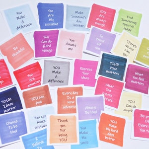 Printable Mini Positivity Cards, 30 Affirmation Cards, Encouragement Cards, Birthday loot bags, Lunch Note Cards, Classroom art