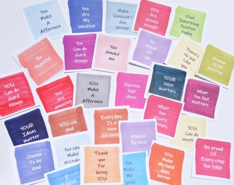 Mini Positivity Cards, 30 Affirmation Cards, Encouragement Cards, Mindfulness Cards, Anxiety Support , Lunch Note Cards, Birthday loot bags