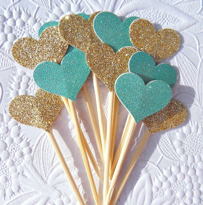 Glitter Heart Cupcake Toppers. Wedding Decor. Shower Etsy