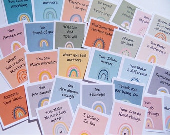 Mini Encouragement Cards, 30 Affirmation Cards, Compliment Cards, Inspirational Cards, Lunch Note Cards, Kindness Cards, Rainbow Cards